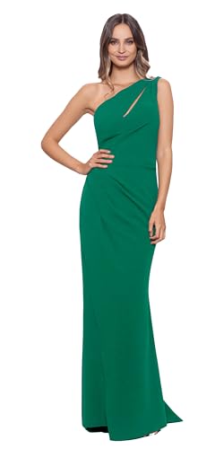 Betsy & Adam Women's Long Sleeveless One Shoulder Side Ruched Scuba Crepe Gown